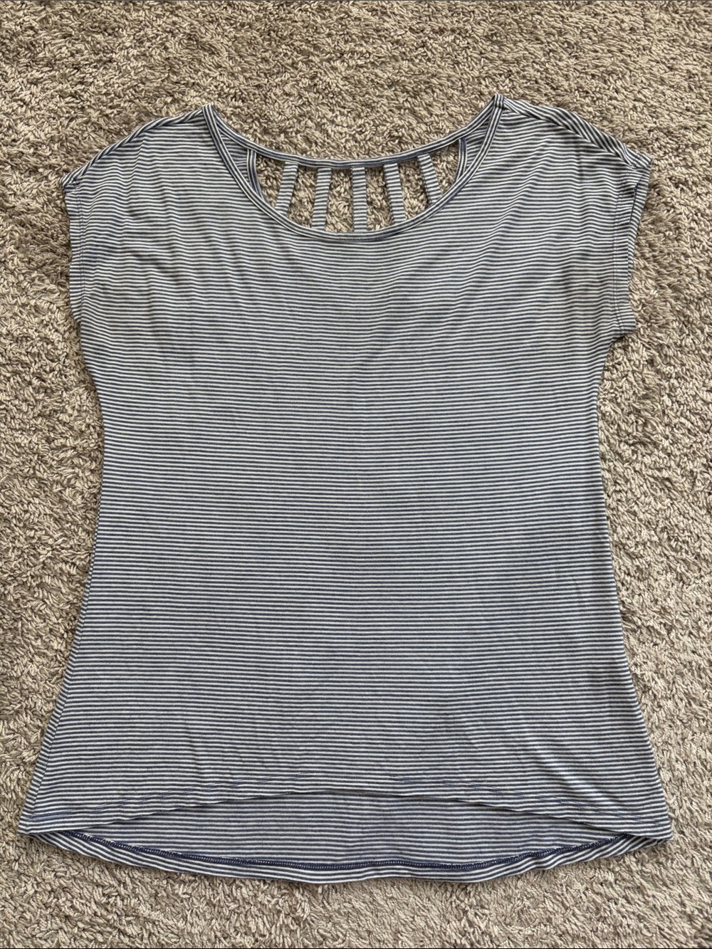 Women’s Striped Cap Sleeve Top with Ladder Back - Blue/White